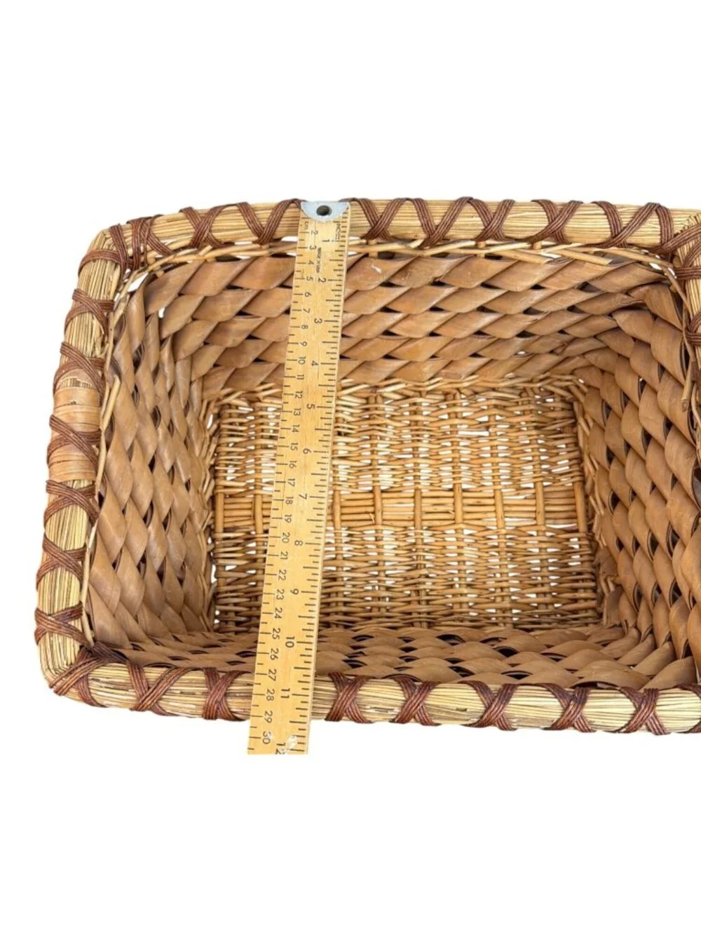 Vintage Hand woven Splint Basket with Intricate Curly Weave.